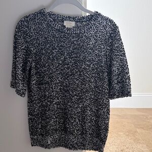 Kate Spade Black and White Boucle Short Sleeved Sweater